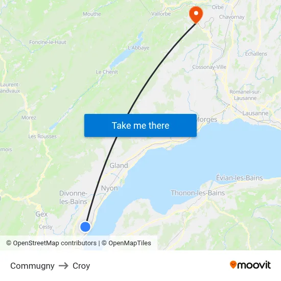 Commugny to Croy map