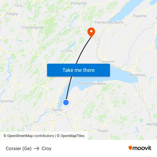 Corsier (Ge) to Croy map