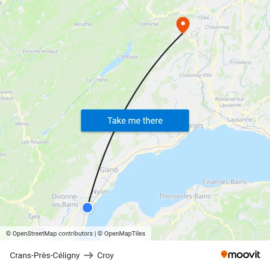Crans-Près-Céligny to Croy map