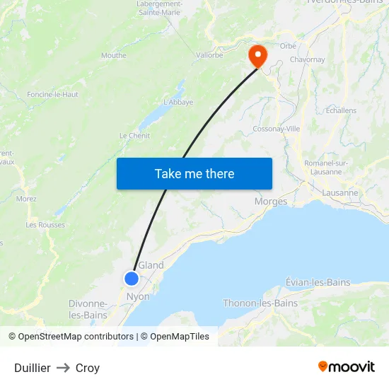 Duillier to Croy map
