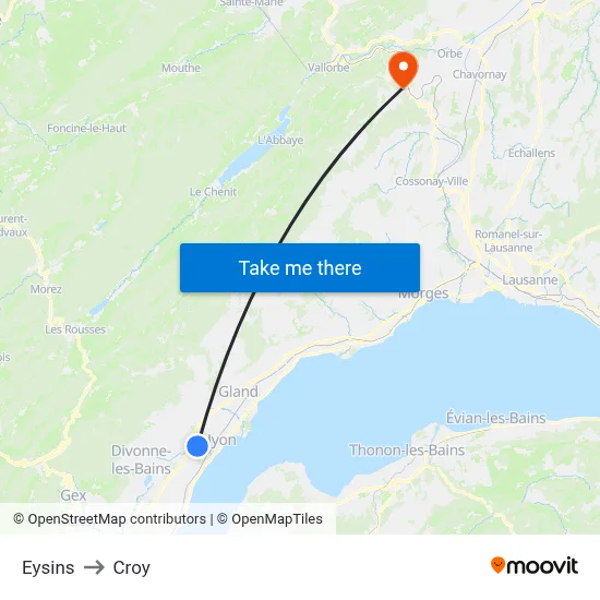 Eysins to Croy map