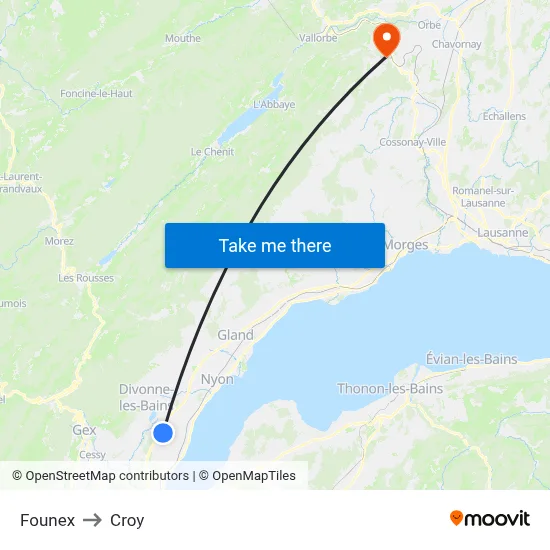 Founex to Croy map