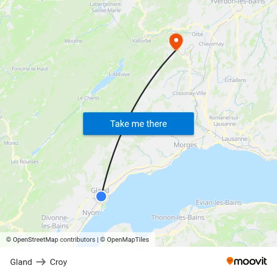 Gland to Croy map