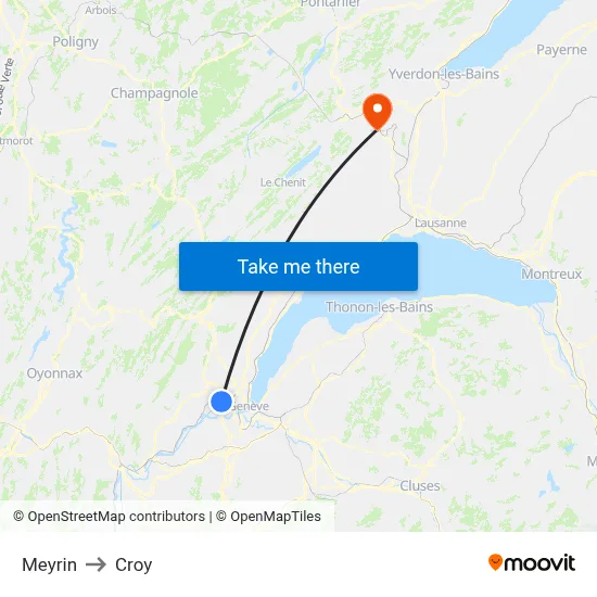 Meyrin to Croy map