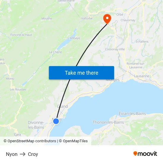 Nyon to Croy map