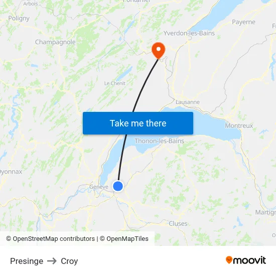 Presinge to Croy map