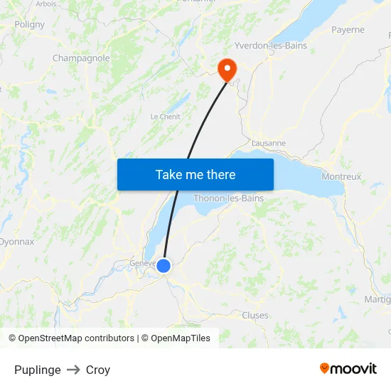 Puplinge to Croy map