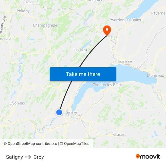 Satigny to Croy map