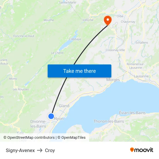 Signy-Avenex to Croy map
