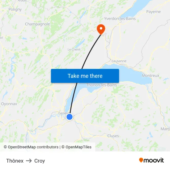 Thônex to Croy map