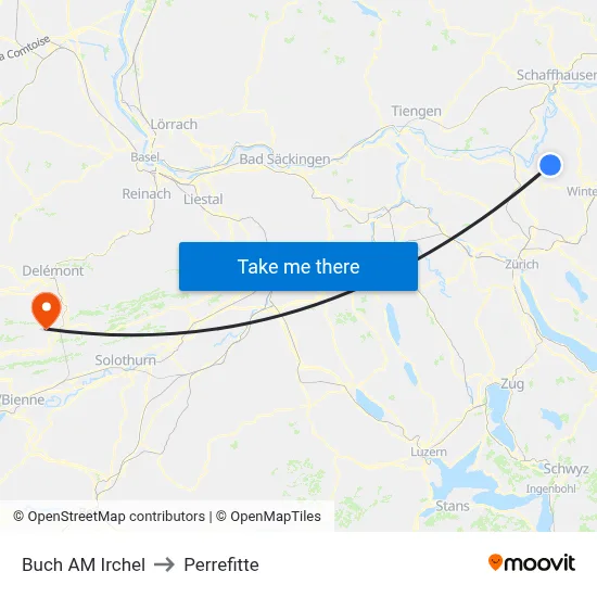 Buch AM Irchel to Perrefitte map