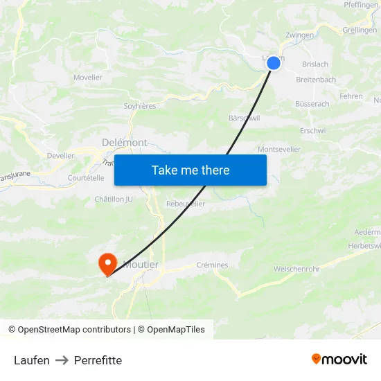Laufen to Perrefitte map