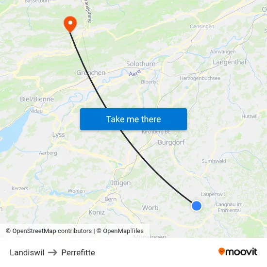 Landiswil to Perrefitte map