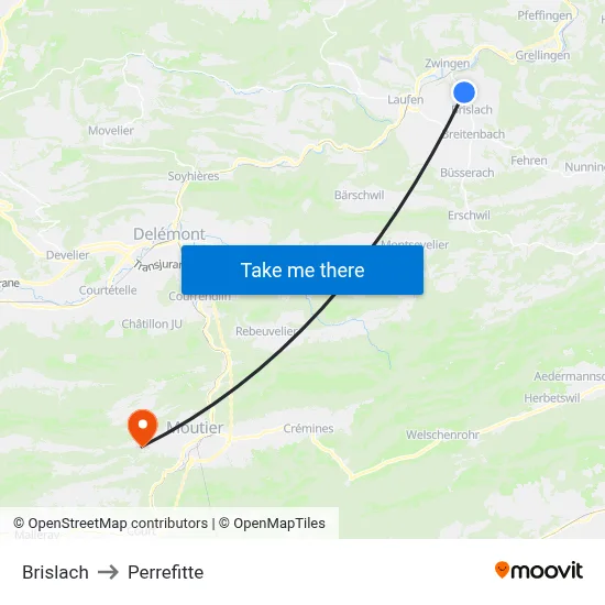 Brislach to Perrefitte map