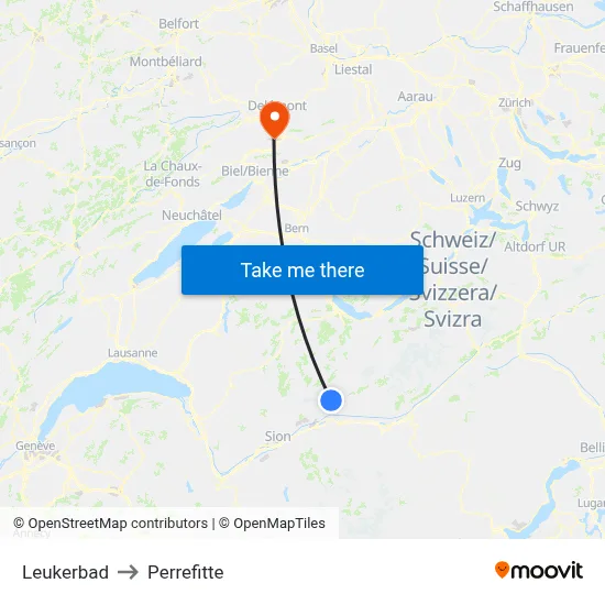 Leukerbad to Perrefitte map