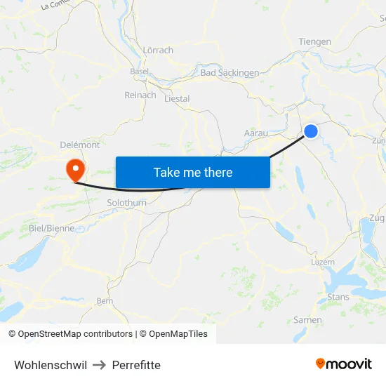 Wohlenschwil to Perrefitte map