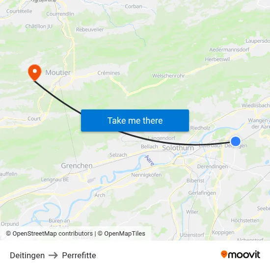 Deitingen to Perrefitte map