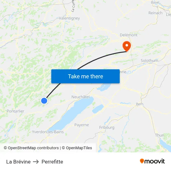 La Brévine to Perrefitte map