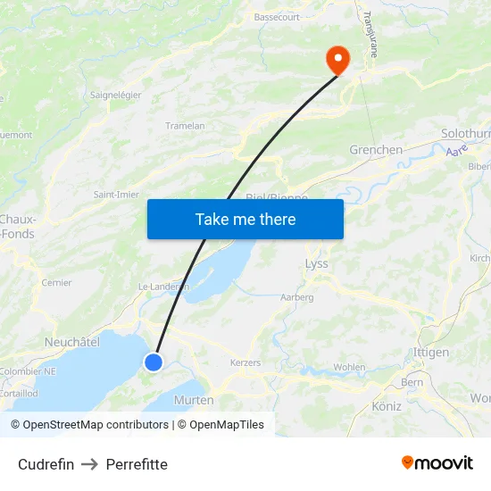 Cudrefin to Perrefitte map
