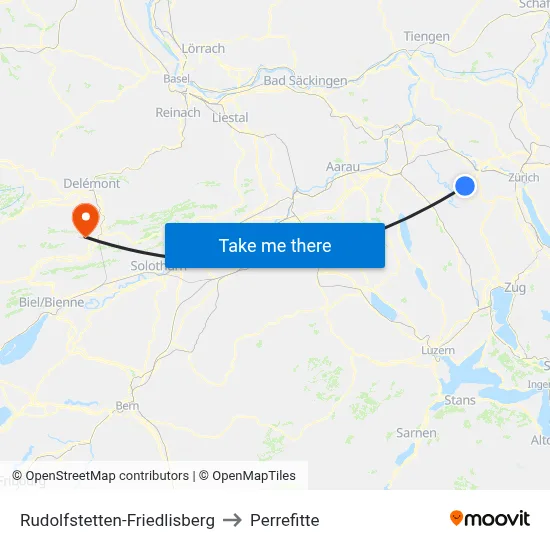 Rudolfstetten-Friedlisberg to Perrefitte map