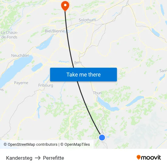 Kandersteg to Perrefitte map