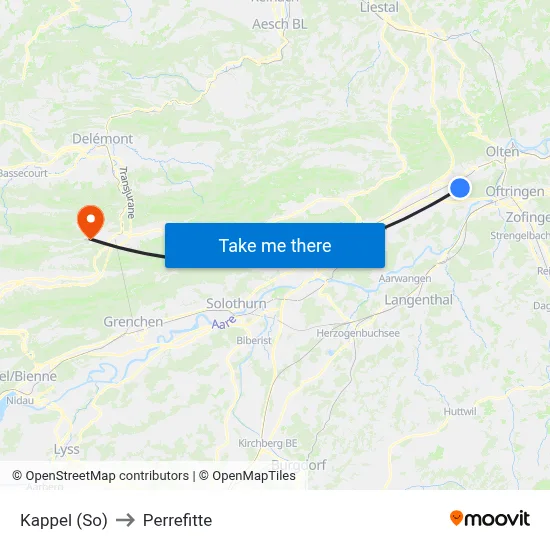 Kappel (So) to Perrefitte map