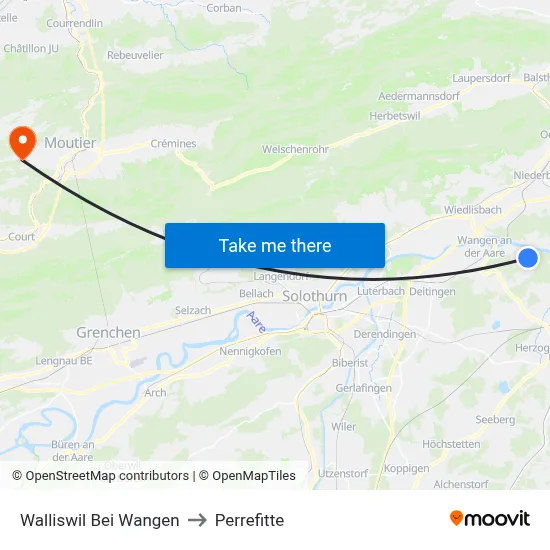 Walliswil Bei Wangen to Perrefitte map