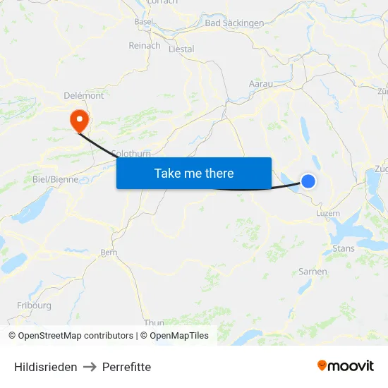 Hildisrieden to Perrefitte map