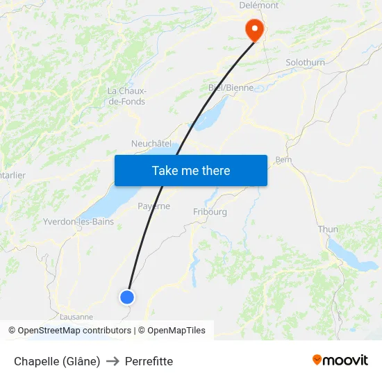 Chapelle (Glâne) to Perrefitte map