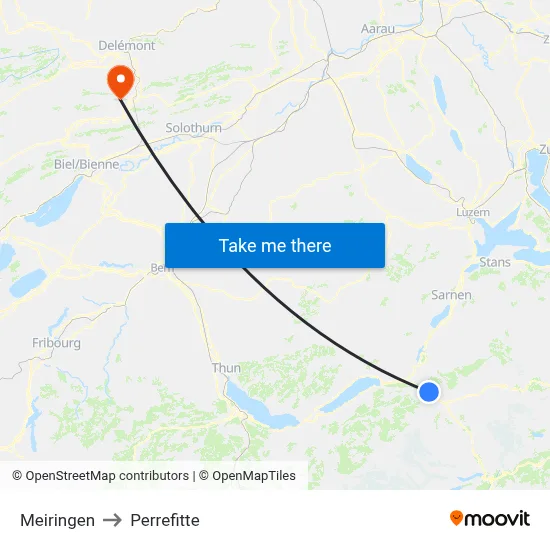 Meiringen to Perrefitte map