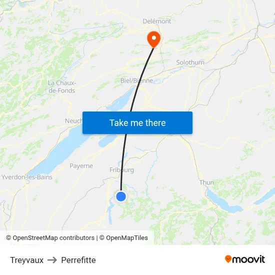 Treyvaux to Perrefitte map