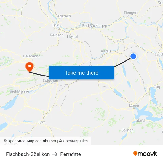 Fischbach-Göslikon to Perrefitte map