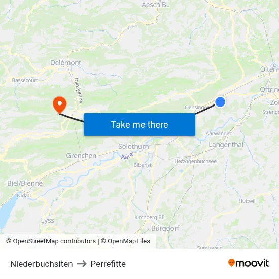 Niederbuchsiten to Perrefitte map