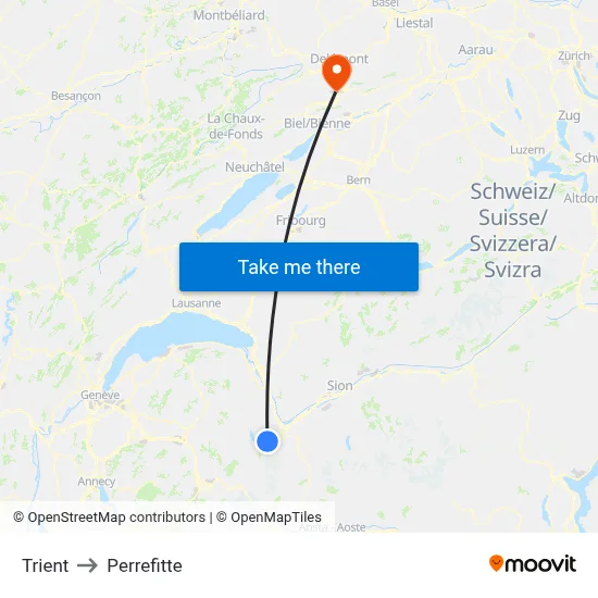Trient to Perrefitte map