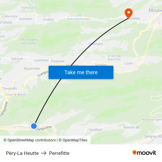 Péry-La Heutte to Perrefitte map