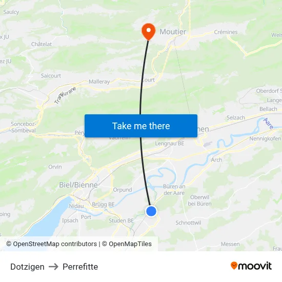 Dotzigen to Perrefitte map