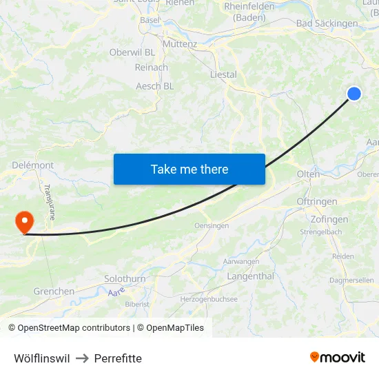 Wölflinswil to Perrefitte map