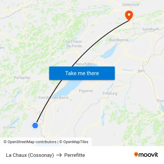 La Chaux (Cossonay) to Perrefitte map