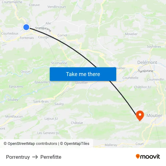Porrentruy to Perrefitte map