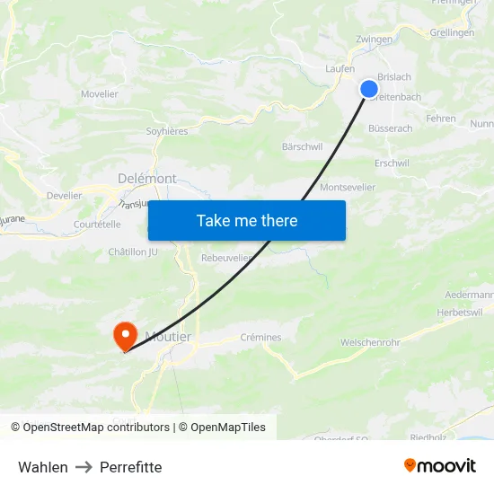 Wahlen to Perrefitte map