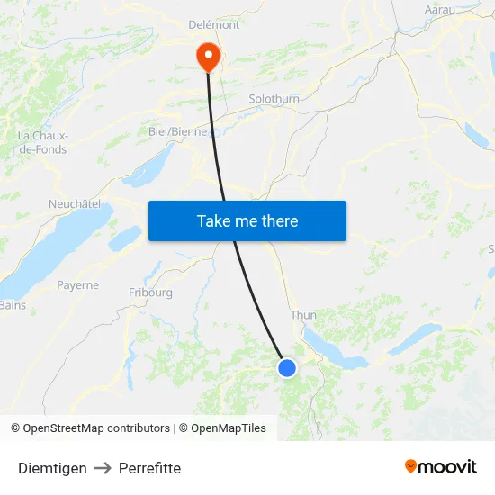 Diemtigen to Perrefitte map