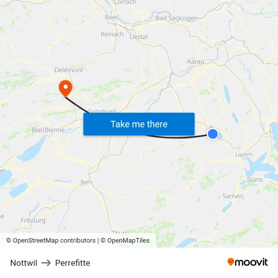 Nottwil to Perrefitte map