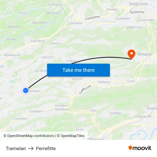 Tramelan to Perrefitte map