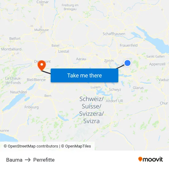 Bauma to Perrefitte map