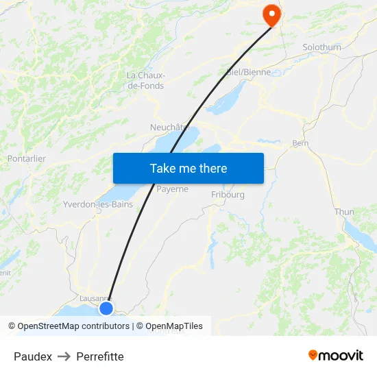 Paudex to Perrefitte map