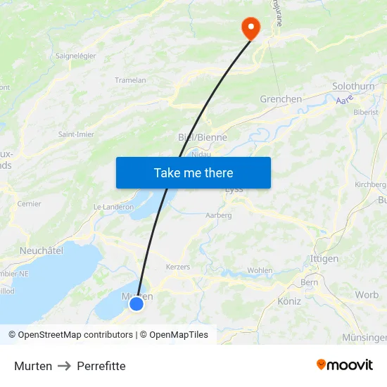Murten to Perrefitte map