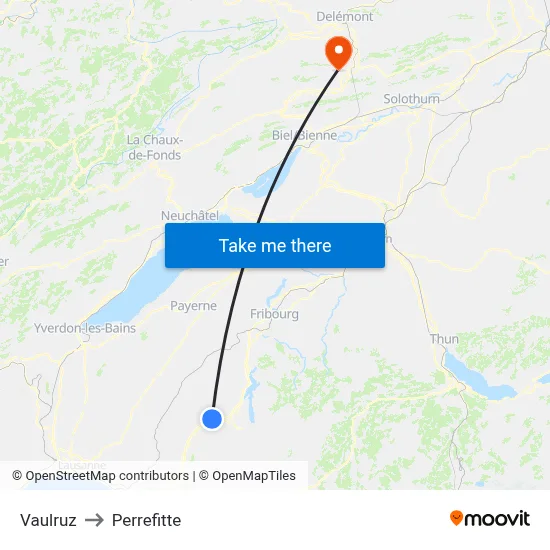 Vaulruz to Perrefitte map