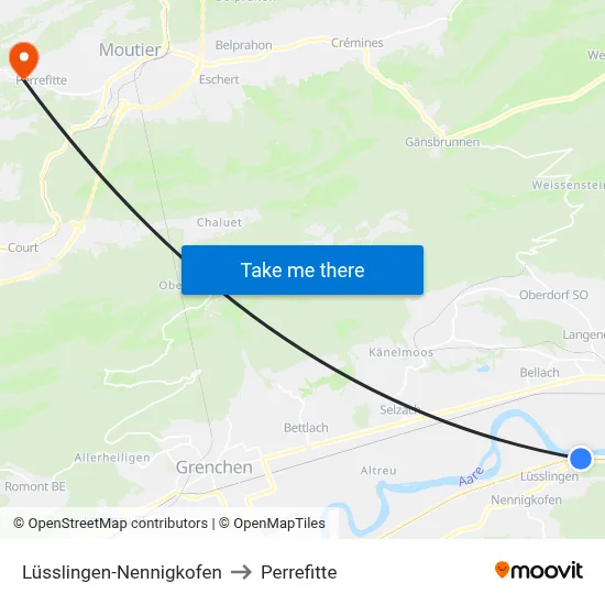 Lüsslingen-Nennigkofen to Perrefitte map