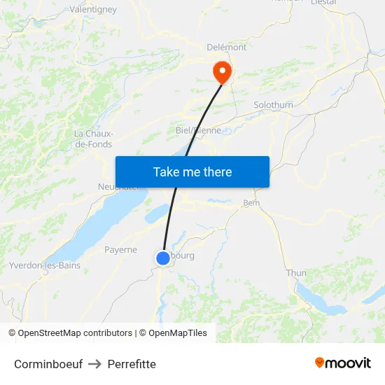 Corminboeuf to Perrefitte map