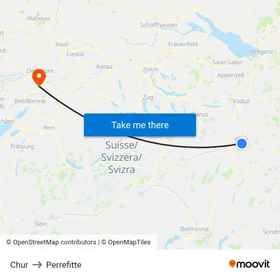 Chur to Perrefitte map